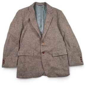 Harris Tweed Blazer Mens 42R Jacket Herringbone Scottish Wool‎ Brown